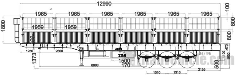 Drawing of 3 Axle 60 Ton Fence Cargo Trailer