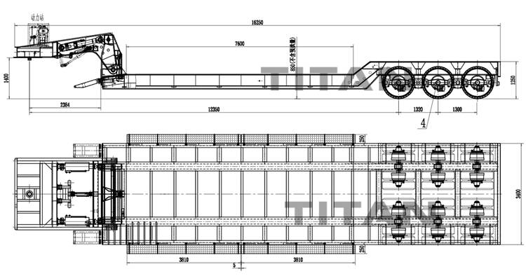 Structural analysis of the gooseneck The gooseneck part is composed of a traction pin, a lifting hydraulic cylinder, a pin shaft connected with the cargo platform, an eccentric block for fixing the position of the gooseneck, and a gooseneck. The gooseneck part is connected to the cargo platform by articulation, and a pair of lifting hydraulic cylinders are installed between the gooseneck and the cargo platform, which are driven by the hydraulic cylinder to realize the raising and lowering of the cargo platform. After the cargo platform is raised or lowered, the position of the gooseneck and the cargo platform is fixed by an eccentric device. The eccentric device is welded by 16 Mn steel plate and steel pipe. It is installed in the hollow part of the gooseneck web and is connected to the gooseneck through a pin. The eccentric device has 2 plane positions through which it is in contact with the upper surface of the cargo platform. The lower position is the lowest position of the trailer, that is, the cargo platform is in contact with the ground; when the cargo platform is raised, under the action of gravity, the right plane Turning to the bottom, the oil pressure can be unloaded at this time, and the load is completely carried by the eccentric device. This position corresponds to the highest cargo platform.