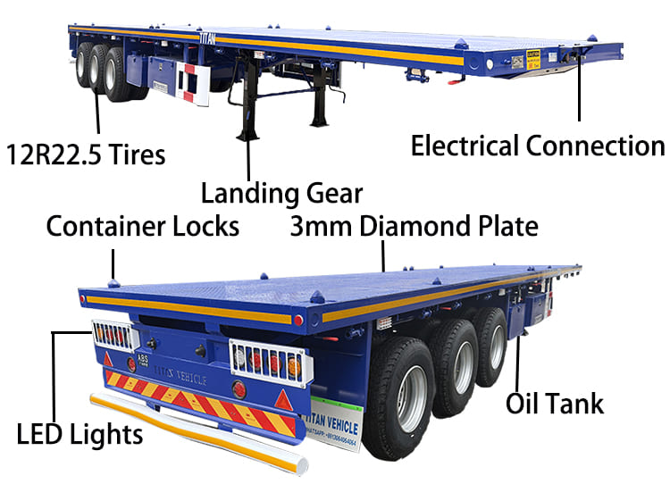 Tri Axle Flat Deck Bed Trailers Price for Sale Near Me in Guam